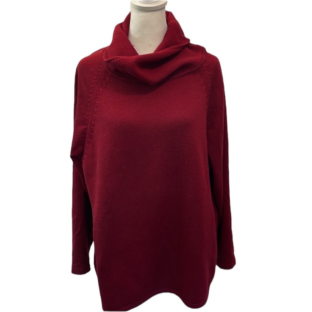 Vintage Marina Rinaldi Wool Cowl Neck Sweater in Dark Red. Size L. EUC